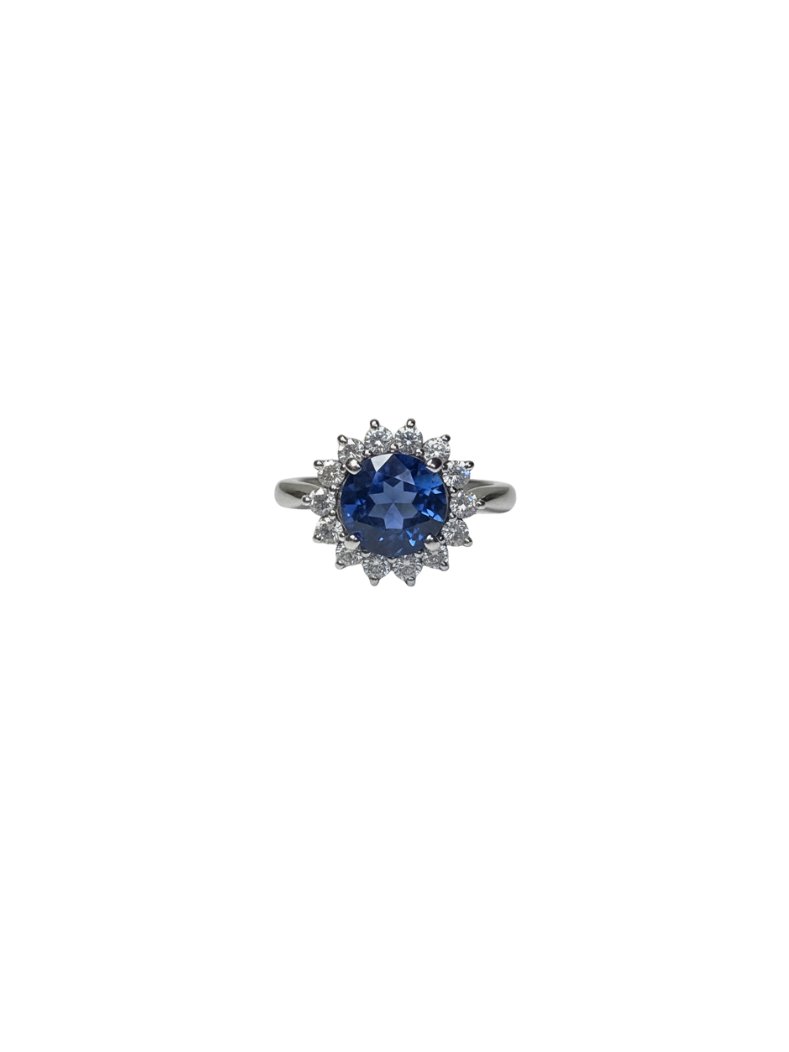 GIA 3.18ct Diamond Sri Lanka Sapphire Platinum Halo Ring