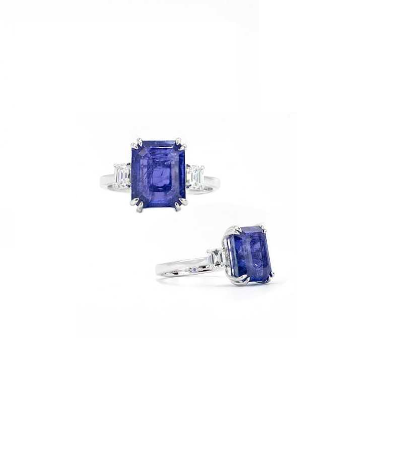 6.51cts Tanzanite Diamond 18K Gold Three Stone Cocktail Ring