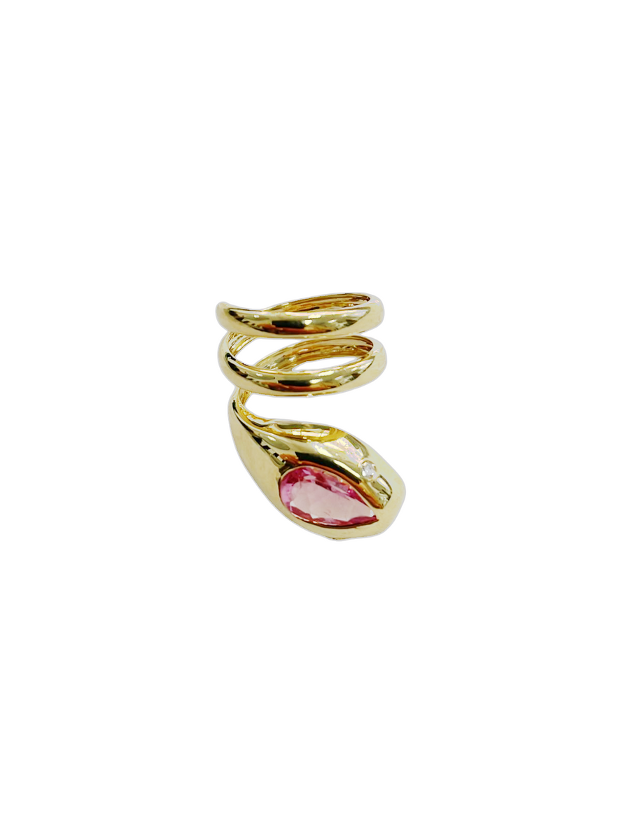 1.73ct Diamond Pink Tourmaline 18K Gold Spiral Snake Ring