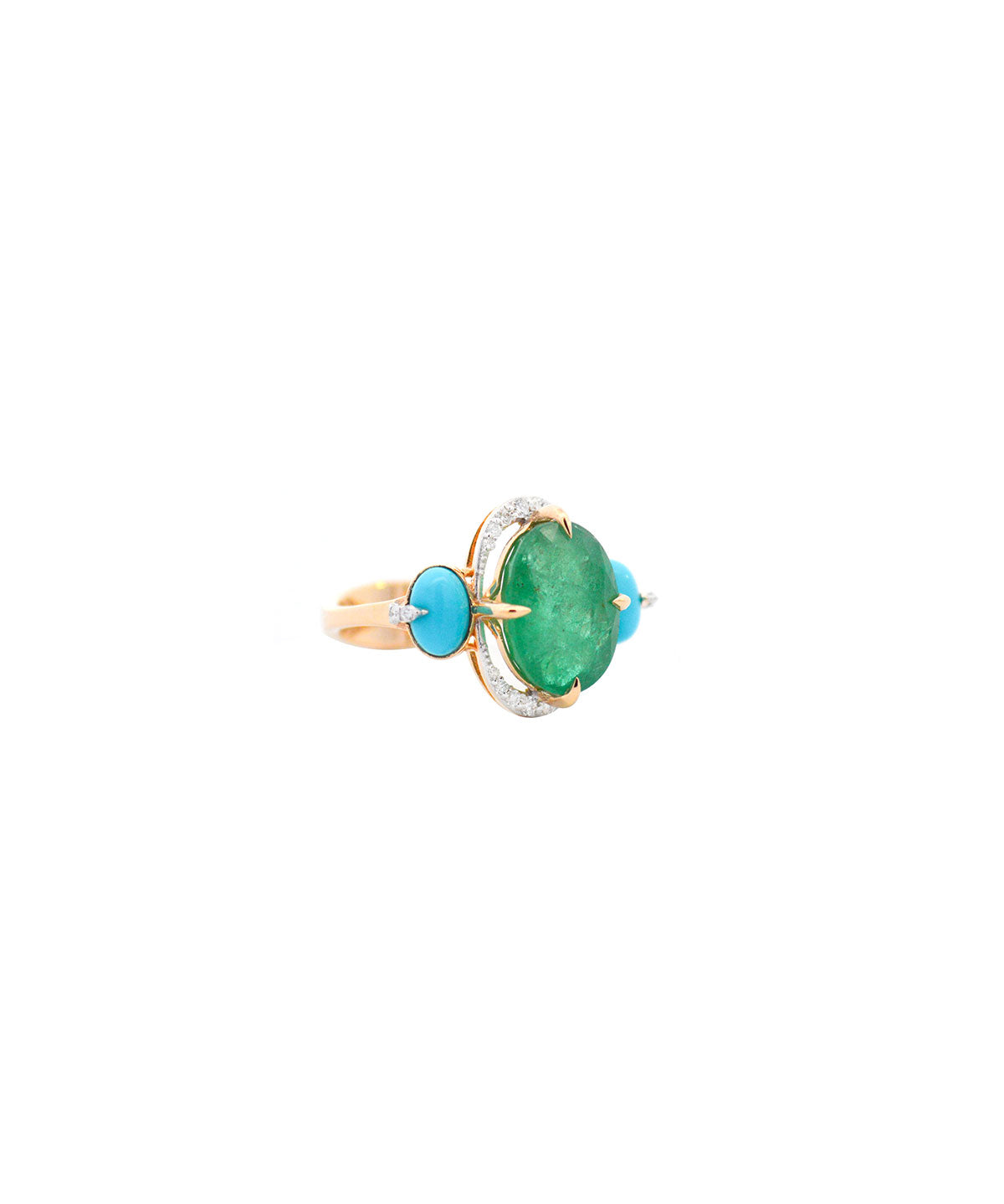 5.69ct Turquoise Emerald Diamond 18K Gold Cocktail Ring