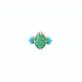 5.69ct Turquoise Emerald Diamond 18K Gold Cocktail Ring