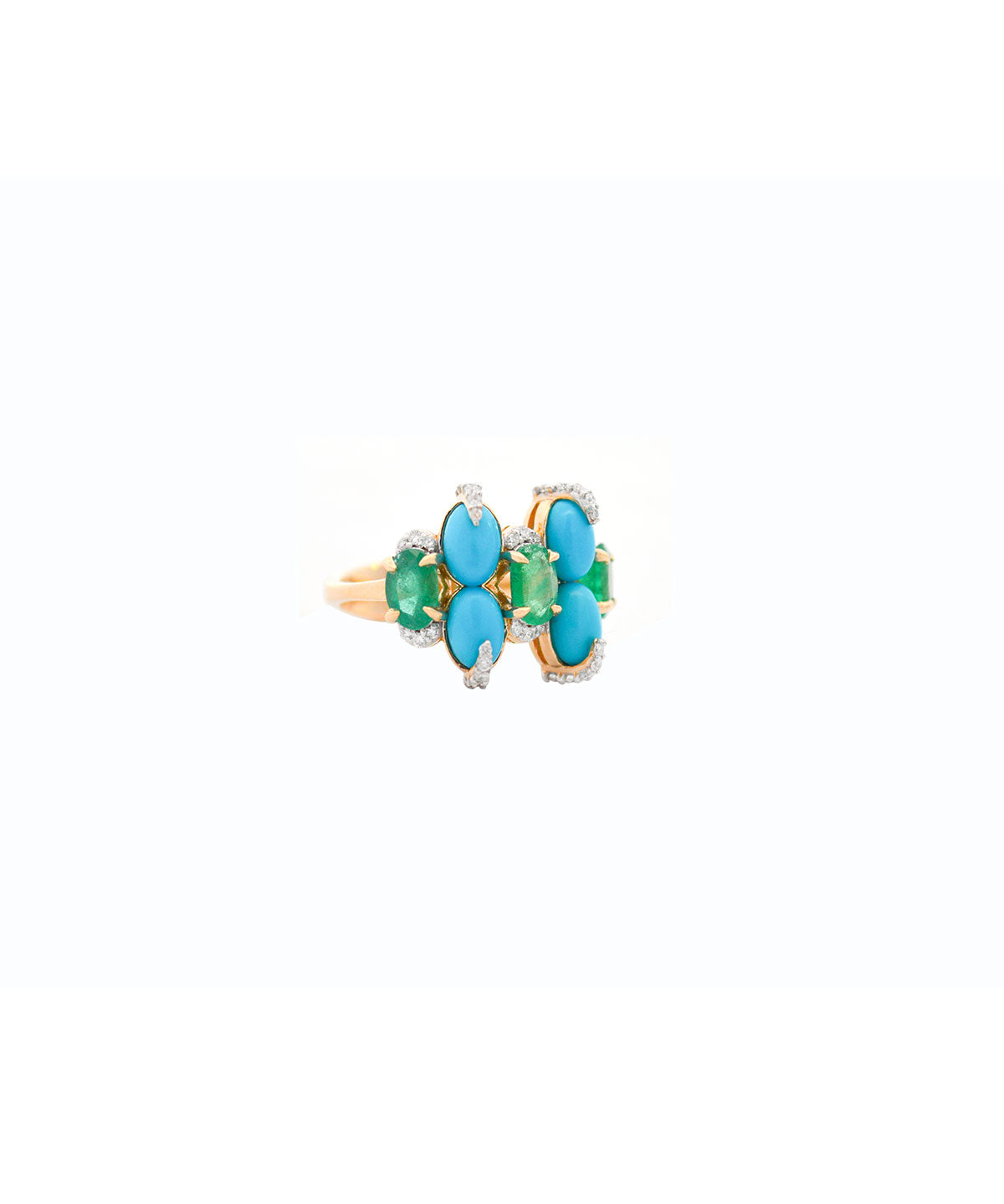 3.84ct Diamond Emerald Turquoise 18K Gold Cocktail Ring