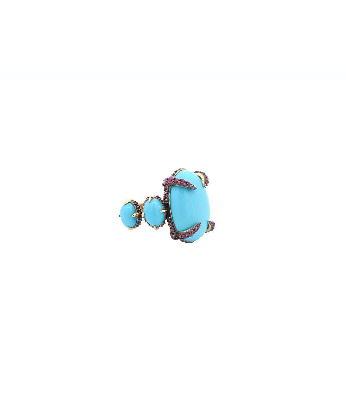 12.54ct Turquoise Ruby 18K Gold Cocktail Ring