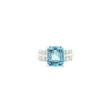 3.94ct Diamond Aquamarine Platinum Cushion Ring