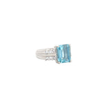 3.94ct Diamond Aquamarine Platinum Cushion Ring