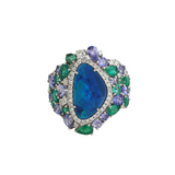 6.9ct Diamond Emerald Tanzanite Opal Halo Ring