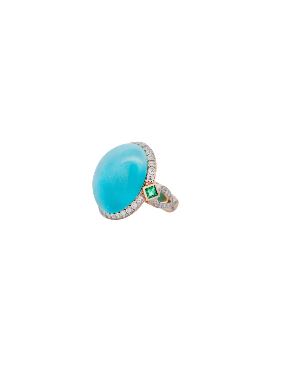 19.02ct Diamond Turquoise Emerald 18K Gold Cocktail Ring