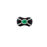 37.8ct Diamond Emerald Black Onyx 18K Gold Sculptural Ring