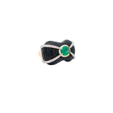 37.8ct Diamond Emerald Black Onyx 18K Gold Sculptural Ring