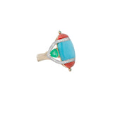 8.97ct Diamond Emerald Turquoise Coral 18K Gold Cocktail Ring