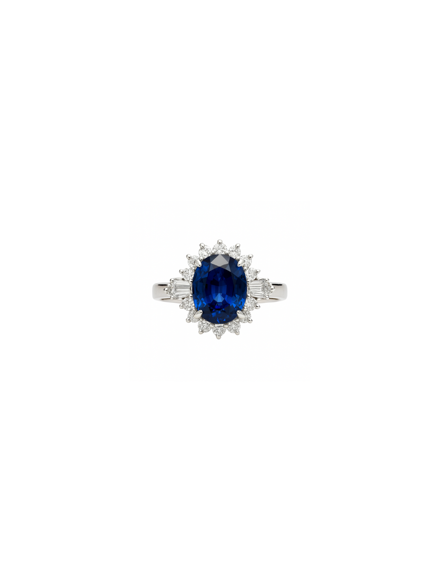 2.56ct Diamond Sapphire Platinum Halo Ring