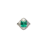 4.62ct Diamond Colombian Emerald Platinum Halo Ring