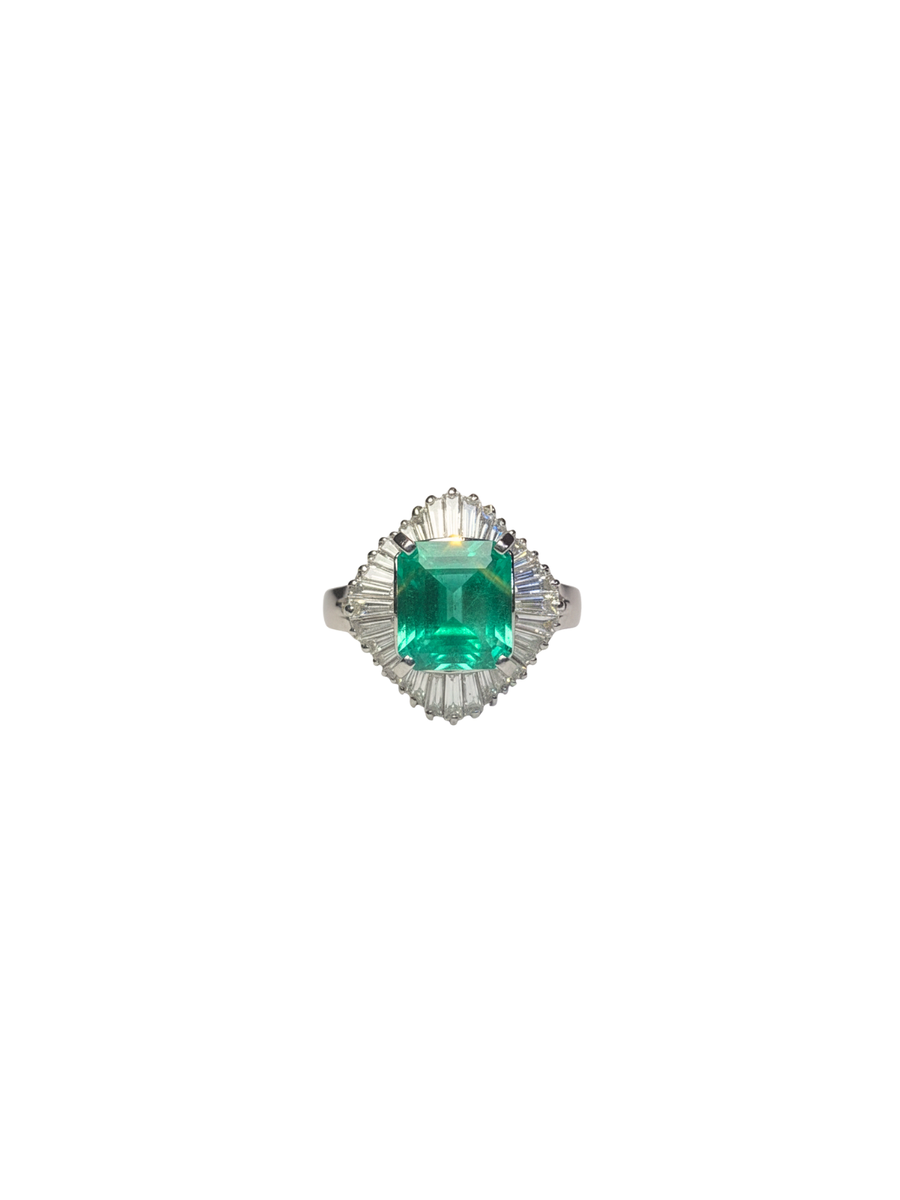 4.62ct Diamond Colombian Emerald Platinum Halo Ring