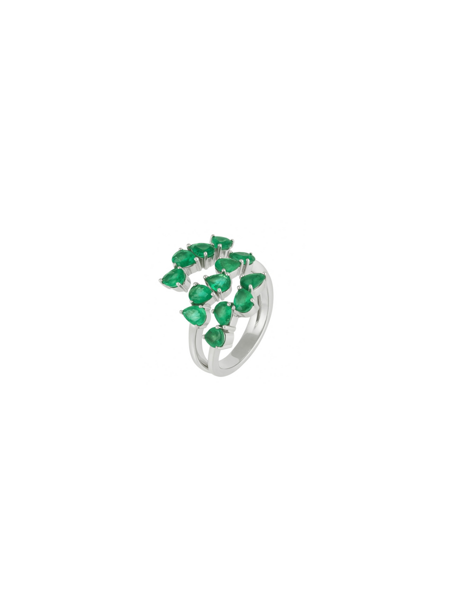 2.38ct Emerald 18K Gold Three Row Ring