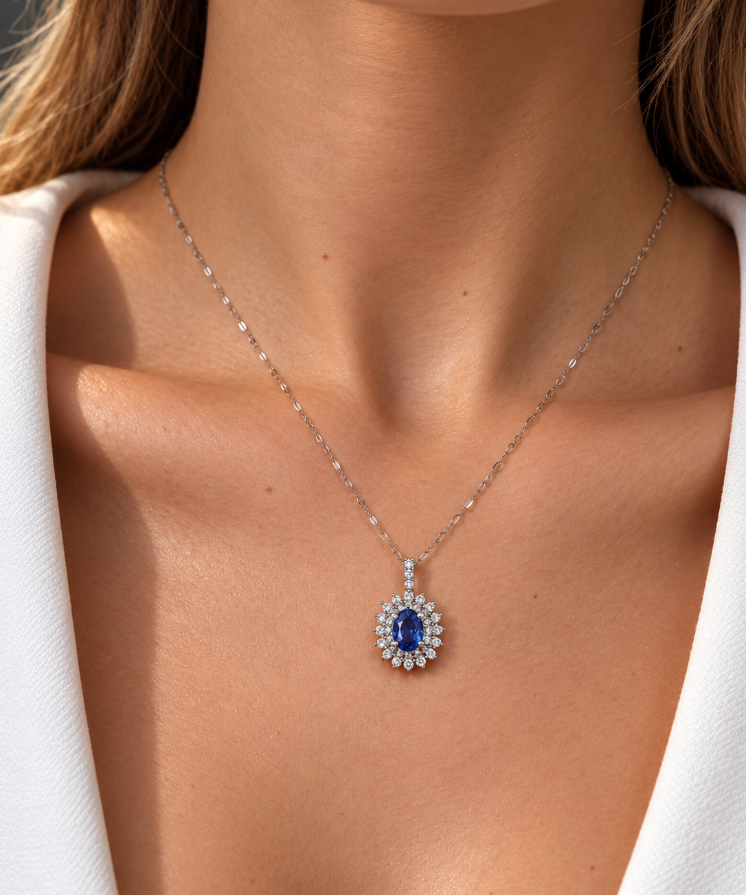 2.39ct Diamond Sapphire Platinum Pendant Chain Necklace