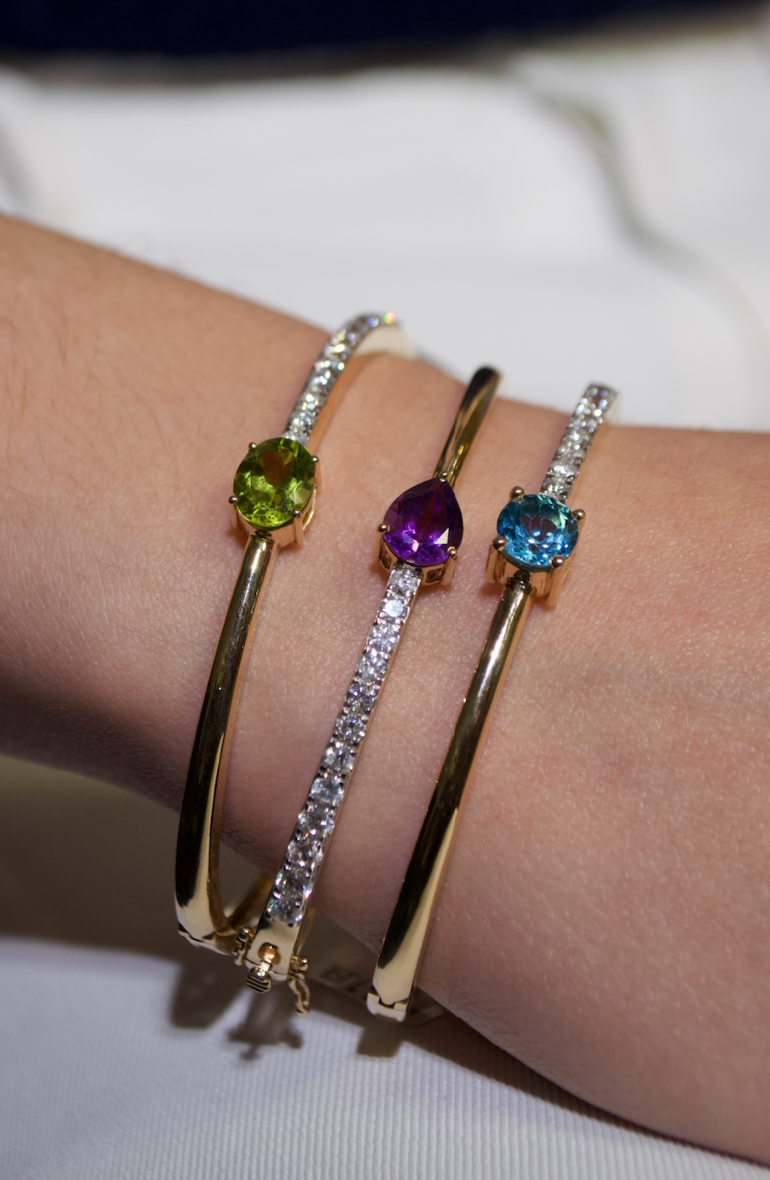 3.03ct Blue Citrine and Diamond 14K Gold Bracelet