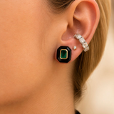 2.51ct Emerald Enamel 14K Gold Bezel Stud Earrings