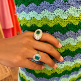 1.85ct Diamond Emerald 14K Gold Halo Cocktail Ring