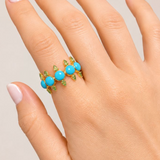 6.18ct Emerald Turquoise 18K Gold Open Shank Ring