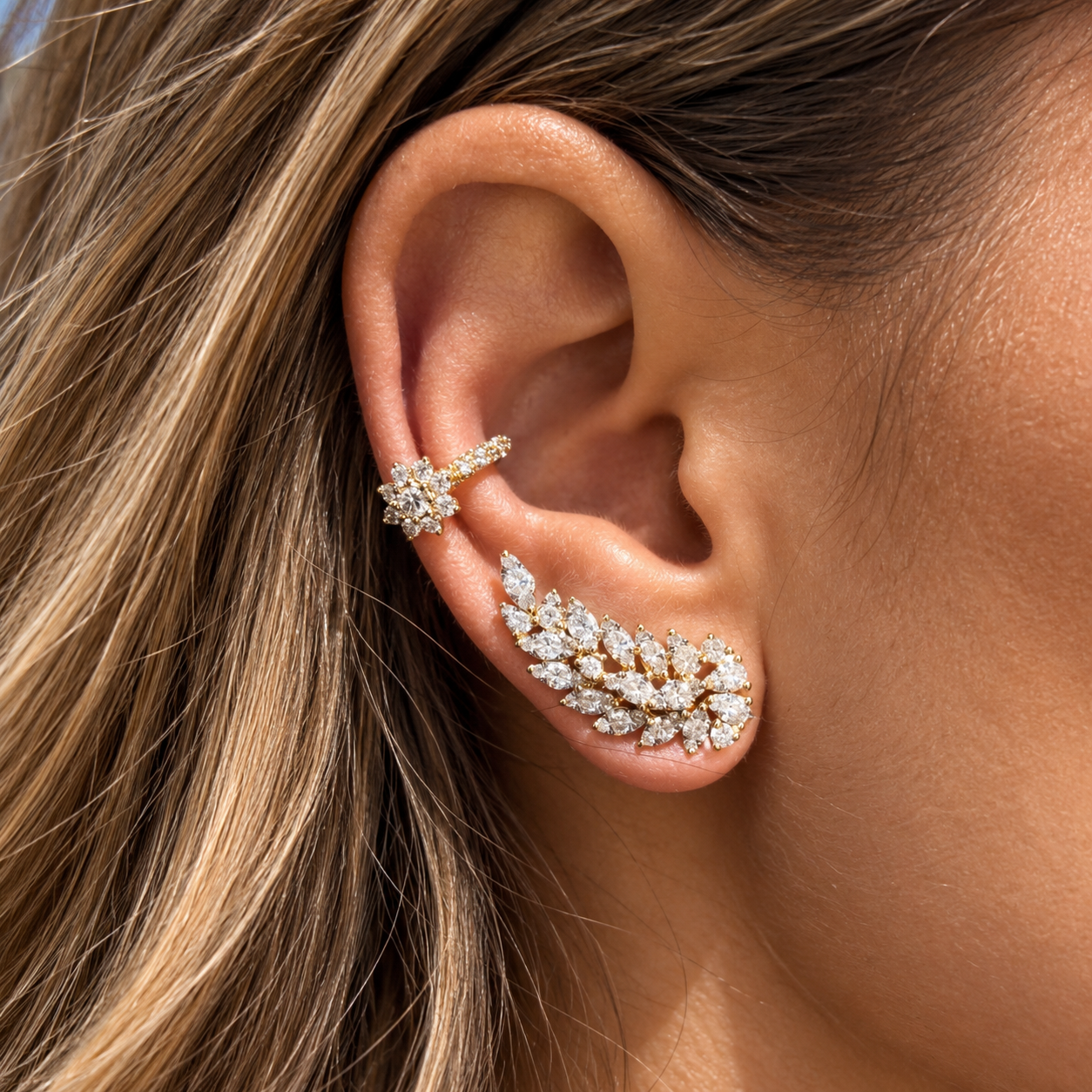 0.50ct Diamond 18K Gold Dainty Flower Ear Cuff