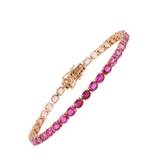 11.5ct Pink Sapphire Ruby 18K Gold Oval Tennis Bracelet