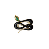 10.03ct Diamond Emerald Onyx 18K Gold Snake Brooch