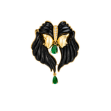 17.59ct Black Onyx Emerald Diamonds 18K Gold Gemini Brooch