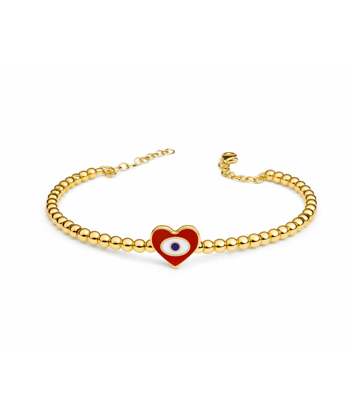 14K Red Heart Evil Eye Half Bangle Bracelet