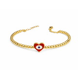 14K Red Heart Evil Eye Half Bangle Bracelet