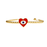 14K Red Heart Evil Eye Half Bangle Bracelet