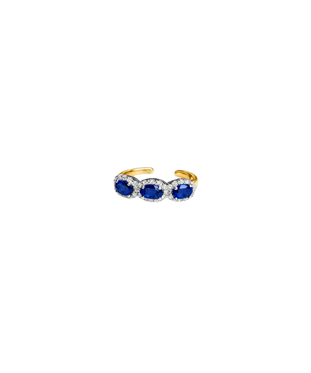 0.62ct Diamond Blue Sapphire 18K Gold Three Stone Ear Cuff