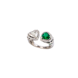 3.10ct Diamond Emerald 18K Gold Heart Bypass Ring