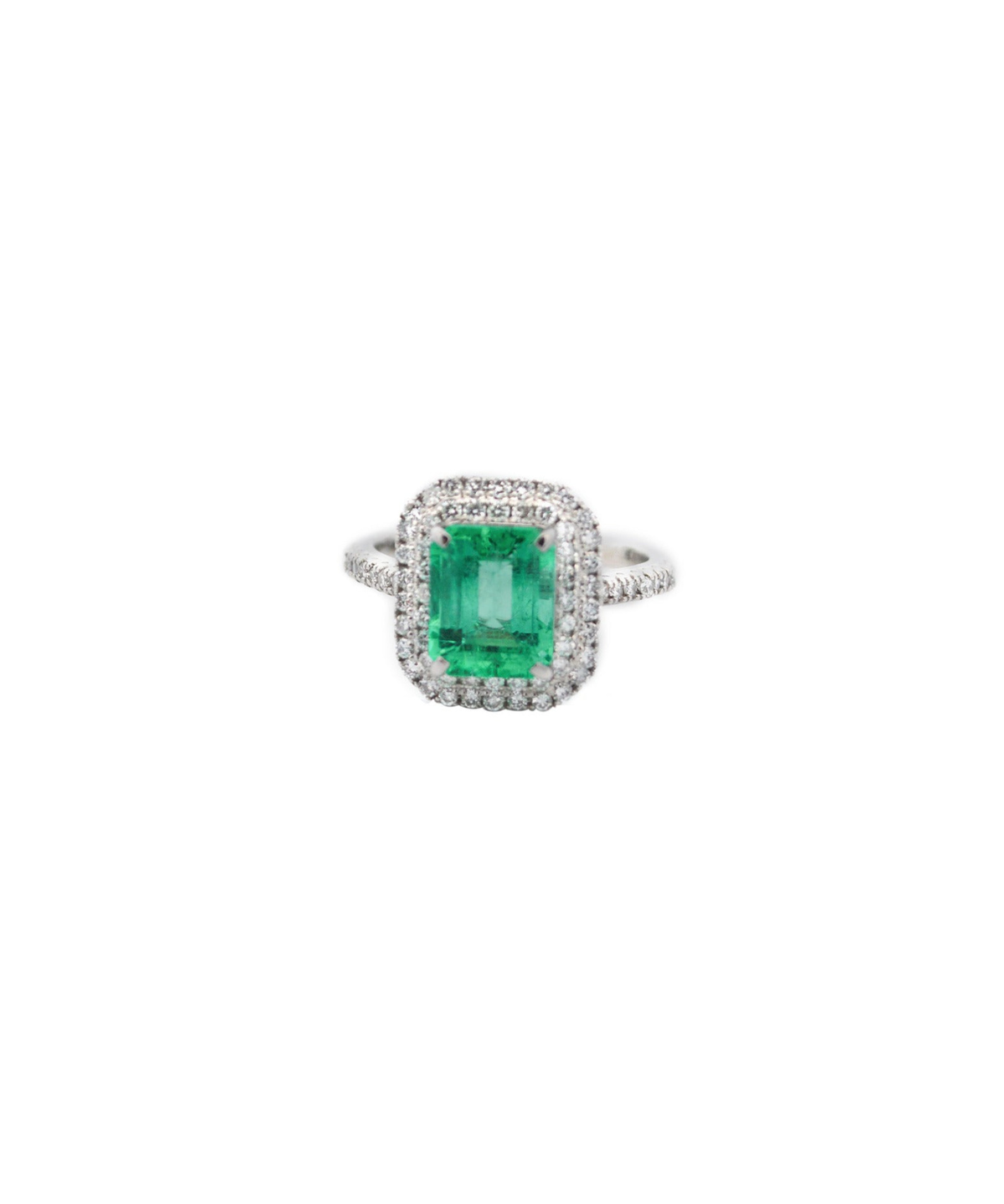 2.93ct Diamond Colombian Emerald Platinum Halo Ring