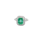 2.93ct Diamond Colombian Emerald Platinum Halo Ring