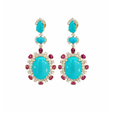 26.13ct Turquoise Diamond 14K Gold Drop Statement Earrings