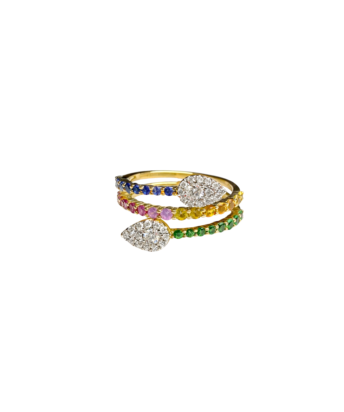 1.21ct Diamond Multi Color Sapphire 14K Gold Spiral Ring