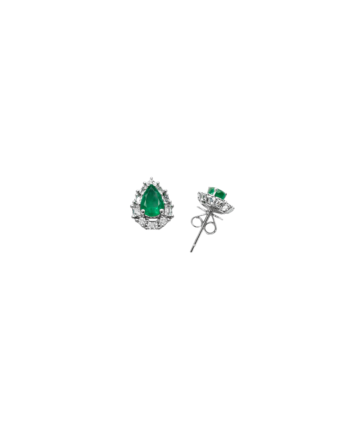 1.14ct Diamond Emerald 18K Gold Sunburst Pear Stud Earrings