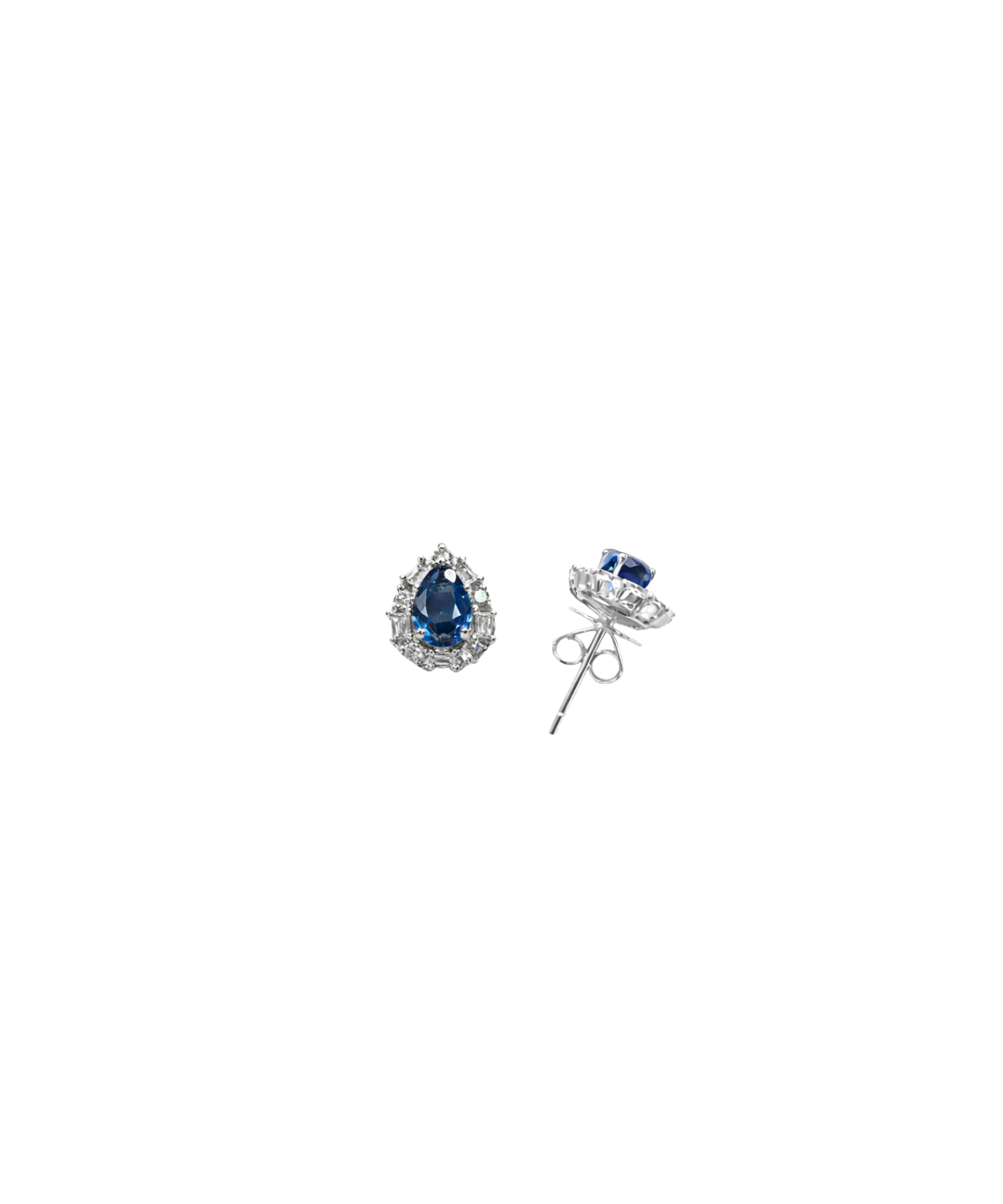 1.04ct Diamond Blue Sapphire 18K Gold Sunburst Pear Stud Earrings