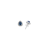 1.04ct Diamond Blue Sapphire 18K Gold Sunburst Pear Stud Earrings