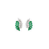 1.84cts Diamond Emerald 18K Gold Leaf Climber Earrings