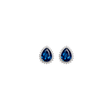 2.50ct Diamond Blue Sapphire 18K Gold Halo Pear Stud Earrings