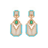 3.79ct Diamond Emerald Turquoise 18K Gold Statement Earring