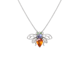 1.44ct Diamond Emerald Tanzanite Sapphire 18K Gold Bee Pendant Necklace