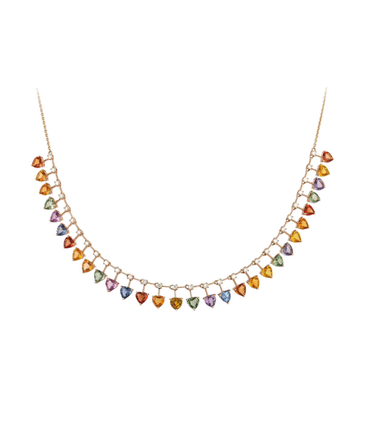 19.03ct Diamond Multi Color Sapphire 18K Gold Floating Heart Necklace