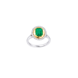 1.85ct Diamond Emerald 14K Gold Halo Cocktail Ring