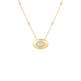 0.42ct Diamond 14K Gold Button Pendant Chain Necklace