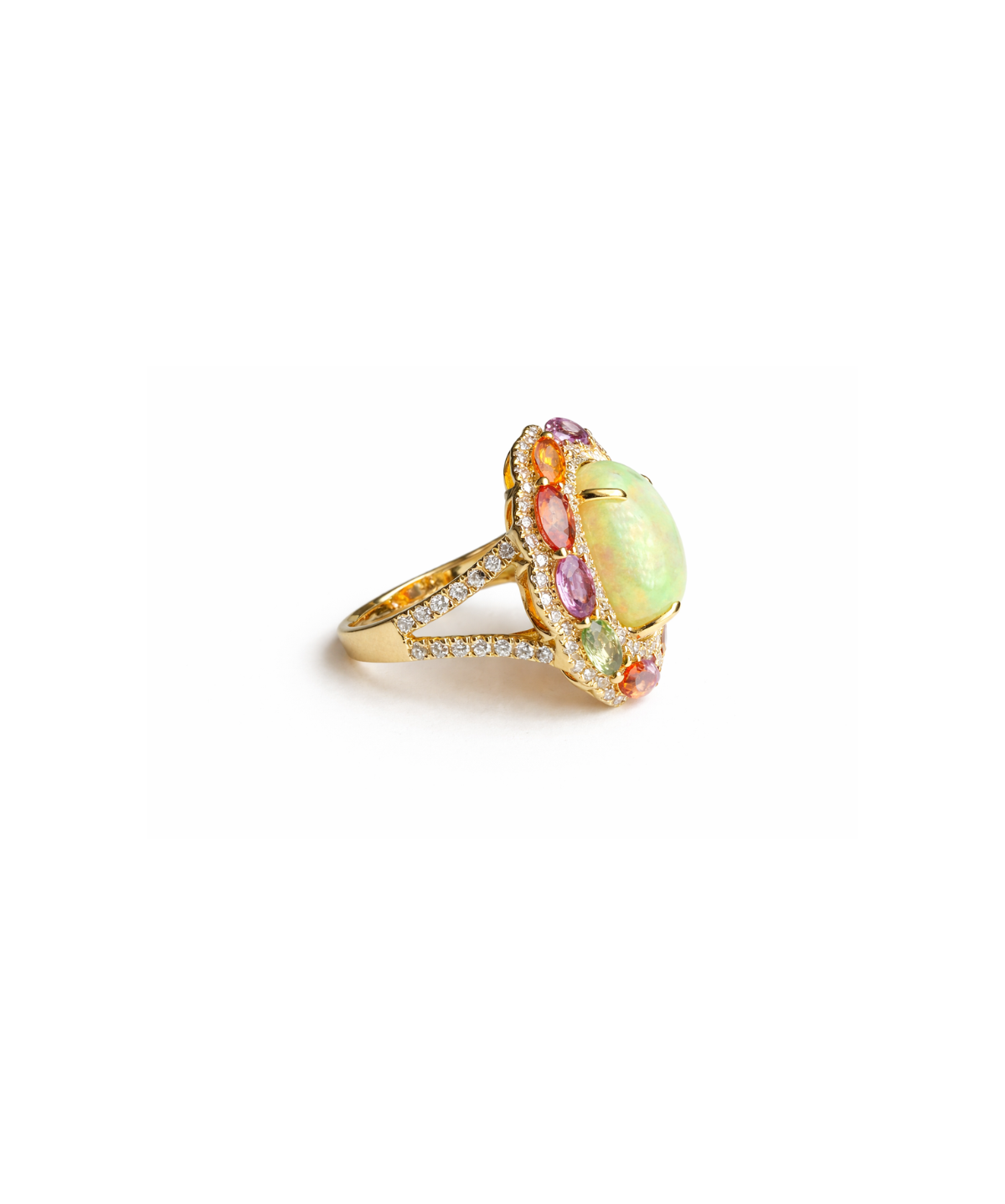19.59ct Diamond Opal Sapphire 14K Gold Cocktail Ring