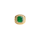 4.33ct Diamond Emerald 14K Gold Halo Cocktail Ring