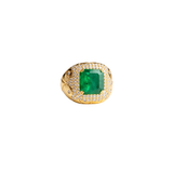 4.33ct Diamond Emerald 14K Gold Halo Cocktail Ring
