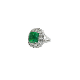 6.82ct Diamond Emerald 18K Gold Halo Cocktail Ring